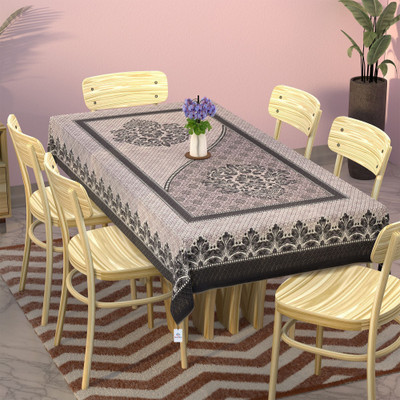 Heart Home Floral 6 Seater Table Cover(Black, Cotton)