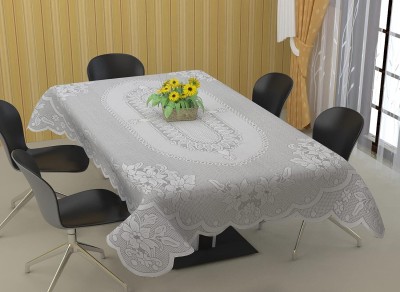 EASTTARDOMM Floral 6 Seater Table Cover(White (Net Cloth), Cotton)