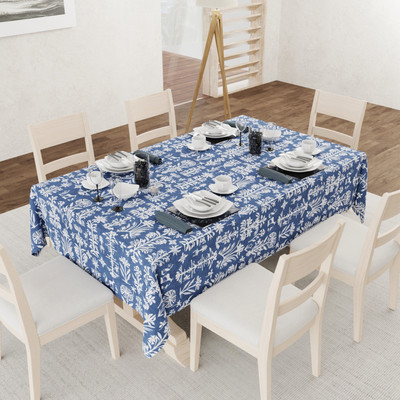 Urban Space Printed 4 Seater Table Cover(Twigs Indigo Blue, Polyester)