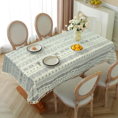 Cortina Printed 6 Seater Table Cover(White, Black, Black, Cotton, Pack of 6)
