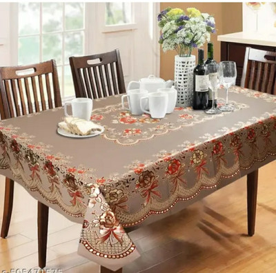 new eraa PVC 4 Seater Printed Table Cover(Brown)