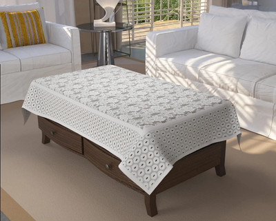 EASTTARDOMM Cotton 4 Seater Self Design Table Cover(White)