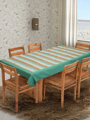Dekor World Cotton 4 Seater Chevron Table Cover(Blue, Brown)