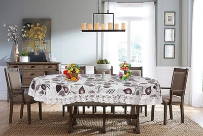 RMDecor Embroidered, Printed 6 Seater Table Cover(Grey, PVC, Silk)
