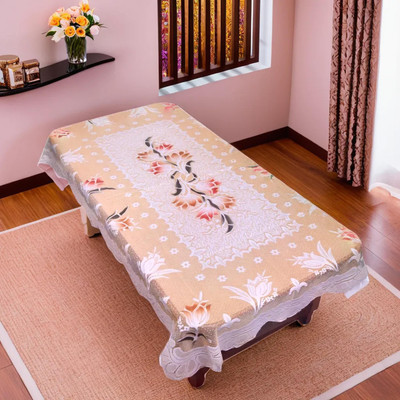 KUBER INDUSTRIES Cotton 4 Seater Floral Table Cover(Brown)