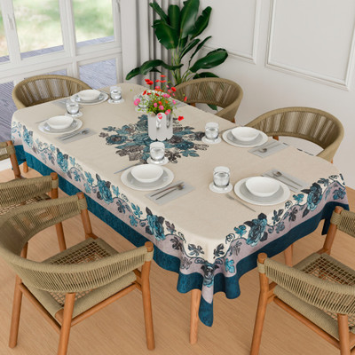 KUBER INDUSTRIES Cotton 6 Seater Floral Table Cover(Blue)