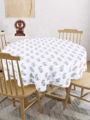 Texstylers Cotton 6 Seater Printed Table Cover(Gold & White)