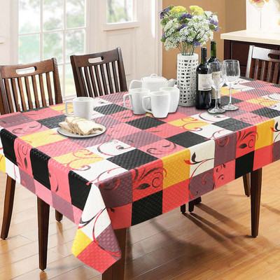 Dakshya Industries PVC 6 Seater Checkered Table Cover(Red, Yellow)