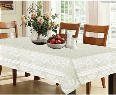 SHRI MAHAVIR IMPEX Self Design 4 Seater Table Cover(Cream, Polyester)
