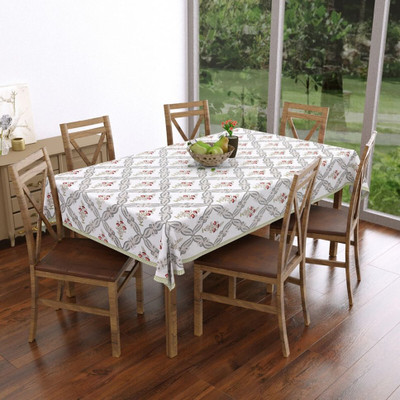 Texstylers Cotton 6 Seater Self Design Table Cover(White)