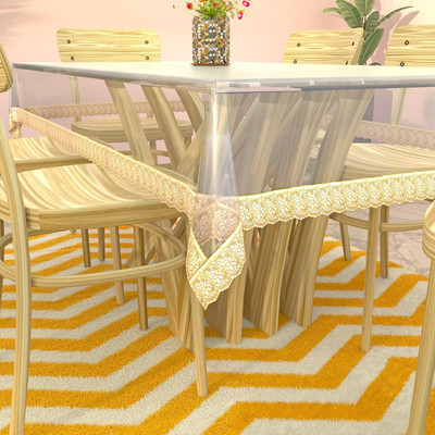 ZITIN Self Design 6 Seater Table Cover(TRANSPARENT, Plastic)