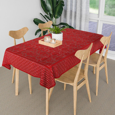 KUBER INDUSTRIES Floral 6 Seater Table Cover(Maroon, Cotton)