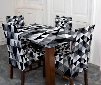 TURIYA Polyester, Polycotton 4 Seater Chair Abstract Cover(Pack of 5 Black, Silver, White)