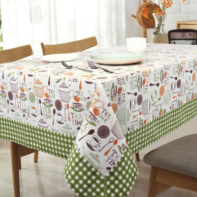 AIRWILL Printed 2 Seater Table Cover(Green, Beige, Orange, Cotton)