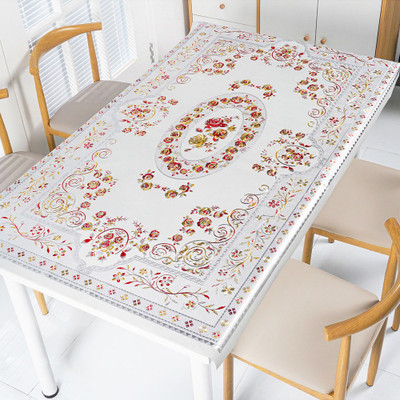 Aiina PVC 4 Seater Embroidered Table Cover(silver1)