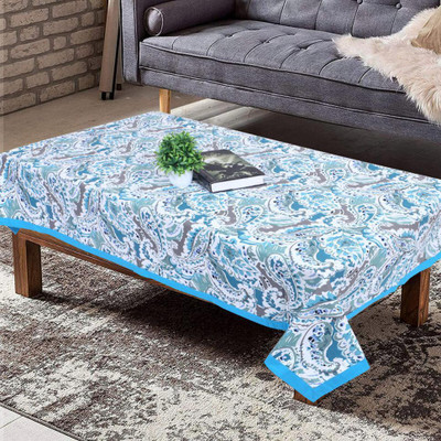 Texstylers Cotton 4 Seater Floral Table Cover(Blue)