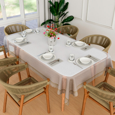 KUBER INDUSTRIES Checkered 6 Seater Table Cover(Transparent, PVC)