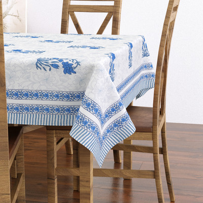 Blocks Of India Cotton 6 Seater Floral Table Cover(Blue)