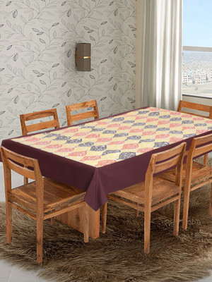 Dekor World Cotton 4 Seater Abstract Table Cover(Yellow, Brown)