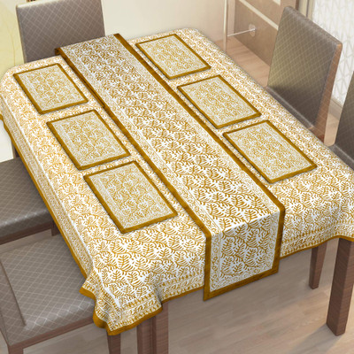 NEW LAXMI HAND BLOCK Printed 6 Seater Table Cover(Yellow, Cotton)