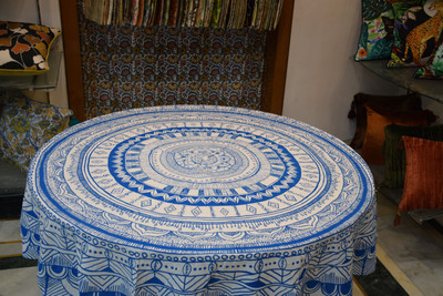 RajoDyana Printed 6 Seater Table Cover(Light Blue, Cotton)