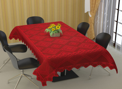 Bigger fish Floral 6 Seater Table Cover(Maroon, Cotton)