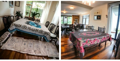 Kashhtu Polyester 6 Seater Floral Table Cover(Multicolor, Pack of 2)