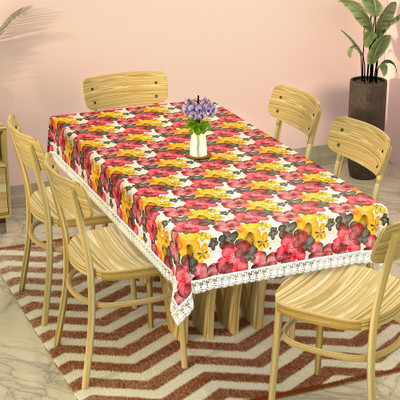 KUBER INDUSTRIES Self Design 6 Seater Table Cover(White, Red, PVC)