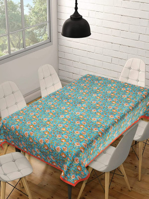 Go Texstylers Cotton 6 Seater Floral Table Cover(Light Blue)