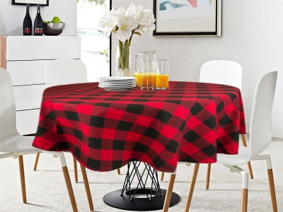 Lushomes Checkered 4 Seater Table Cover(Red, Black, Cotton)