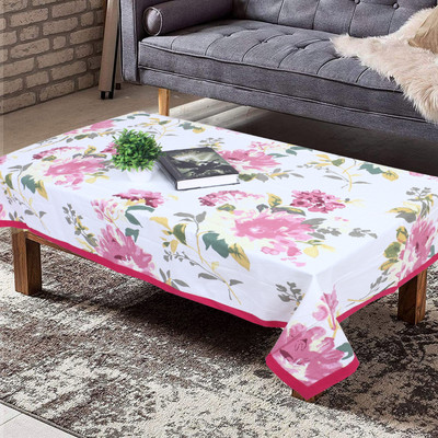 Texstylers Cotton 4 Seater Floral Table Cover(Pink White)