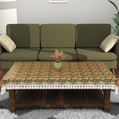 KUBER INDUSTRIES PVC 4 Seater Floral Table Cover(Black, Gold)