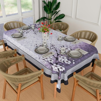 HOMESTIC Floral 6 Seater Table Cover(Grey & White, Cotton)