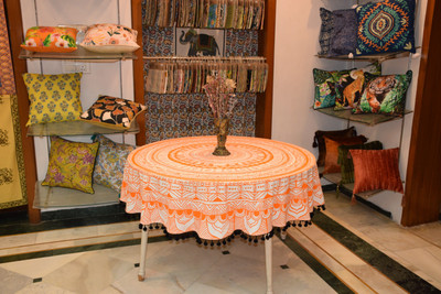 RajoDyana Cotton 6 Seater Printed Table Cover(Orange)