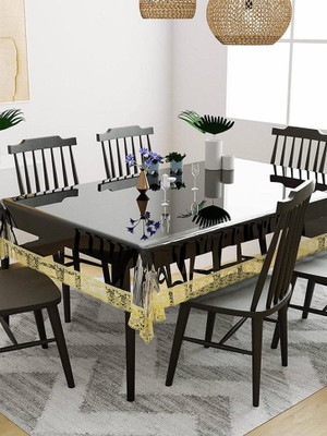 KingMatters PVC 8 Seater Printed Table Cover(Gold, Clear)