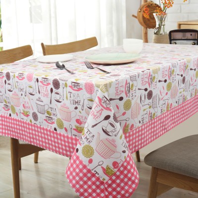 AIRWILL Printed 4 Seater Table Cover(Pink, Beige, Green, Cotton)