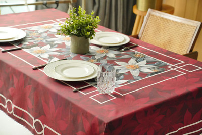 Ornate PVC 6 Seater Floral Table Cover(red brown)