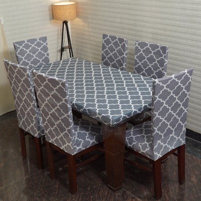 Eleganta Printed 6 Seater Table Cover(Grey, Polyester, Spandex)