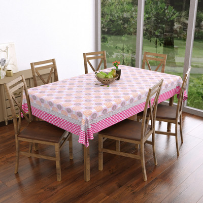 Blocks Of India Cotton 6 Seater Geometric Table Cover(Pink)