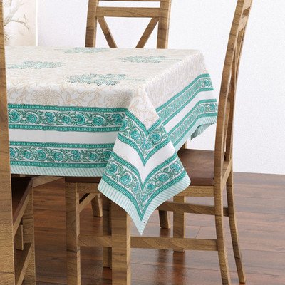 Blocks Of India Cotton 6 Seater Paisley Table Cover(Green)