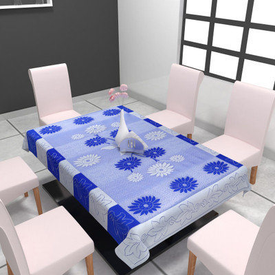Jainco Decor Floral 6 Seater Table Cover(Blue, Polyester)