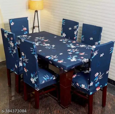 amberaura Polyester 6 Seater Floral Table Cover(Blue, Pack of 7)