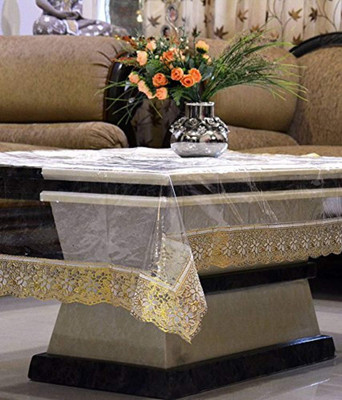 Lala Maneet PVC 4 Seater Embroidered Table Cover(Golden)