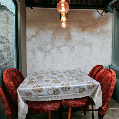 Mopak Decor Printed 4 Seater Table Cover(White, Polyester)