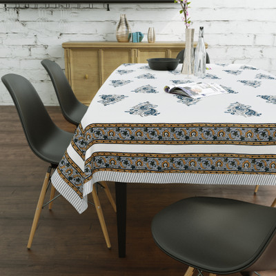 Blocks Of India Cotton 6 Seater Paisley Table Cover(Grey, Yellow)