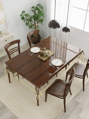 iC ICONIC CHOICE PVC 4 Seater Self Design, Embroidered Table Cover(Transparent gold)