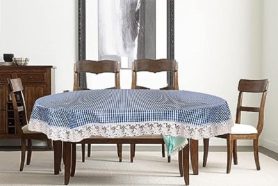 ZITIN Checkered, Geometric 6 Seater Table Cover(Blue, PVC, Polyester)