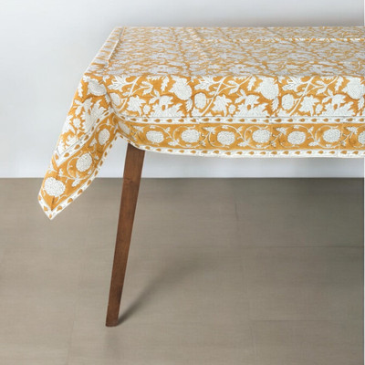 INDUS ART EMPORIUM Cotton 6 Seater Floral Table Cover(Yellow)