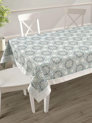 SWAYAM Geometric 8 Seater Table Cover(Cream & Blue, Cotton)
