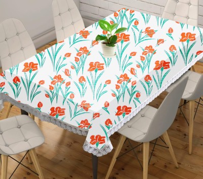 JM Homefurnishings Self Design 6 Seater Table Cover(Orange, White, PVC)